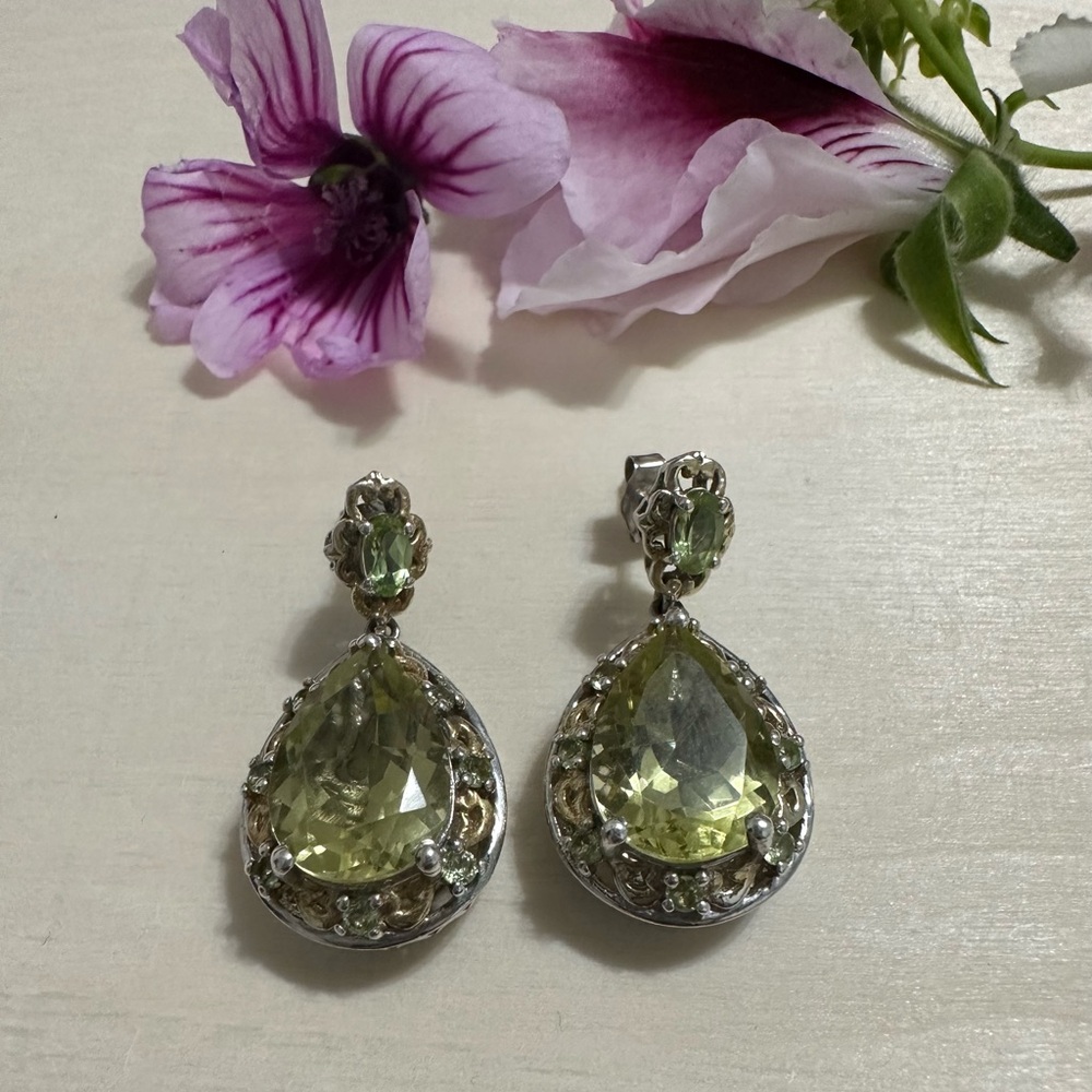 Sterling Silver 925 and yellow Teardrop Earrings